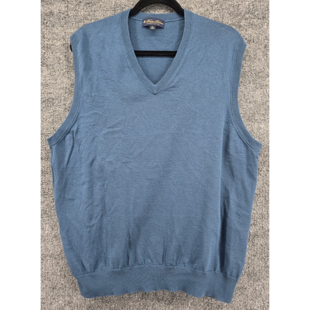 Brooks Brothers Sweater Vest Mens XL Blue Supima Cotton V-Neck Preppy Academia